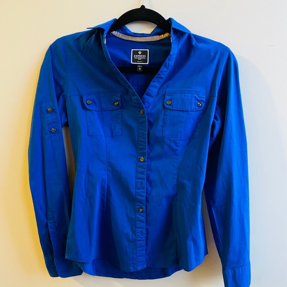 Express Women’s The Essential Button Up Shirt Blue